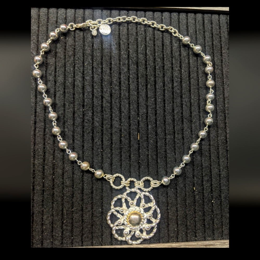 Bill Blass Silver Tone Necklace W 2" Medallion 18"